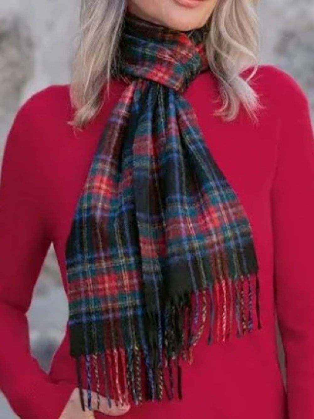 Ingles Buchan Blue & Red Tartan Scarf 100% Pure New Wool. Made in Scotland
